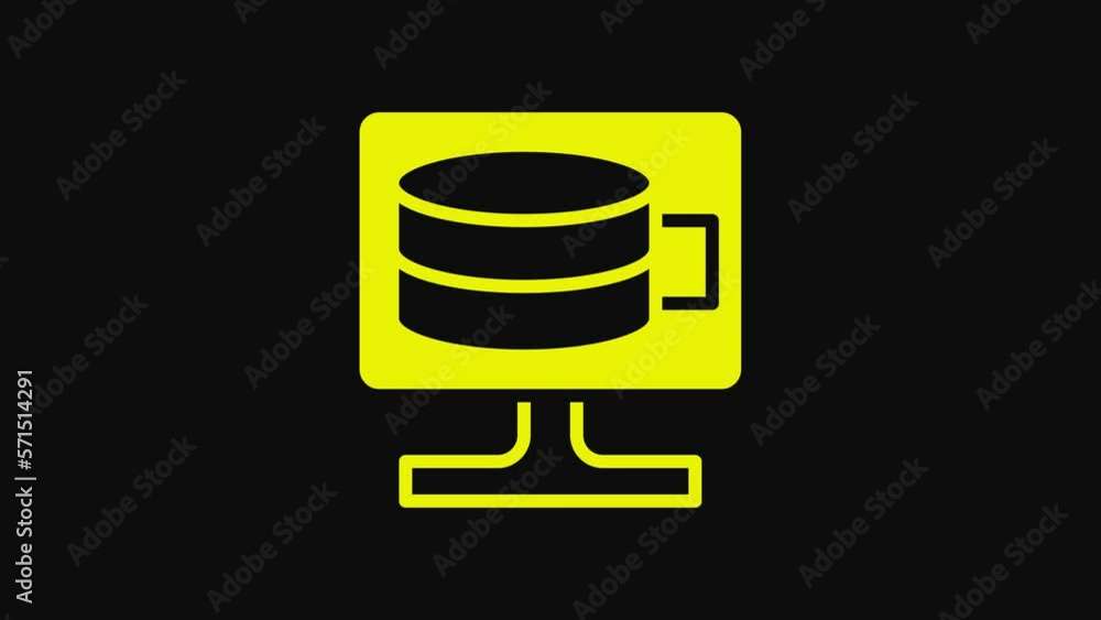 Poster yellow cloud database icon isolated on black background. cloud computing concept. digital service or