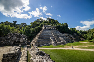 palenque mayan piramid in the forest - chiapas mexico