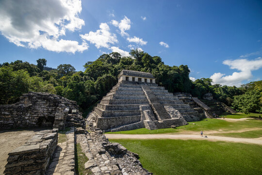 palenque mayan piramid in the forest - chiapas mexico