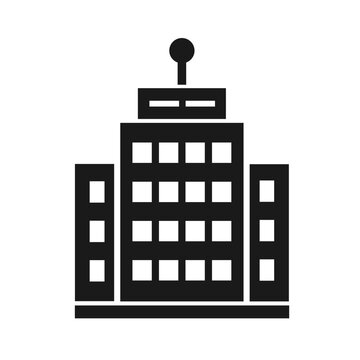 Vector illustration, logo, web icon of a multi-storey city building, house . Isolated on a white background.