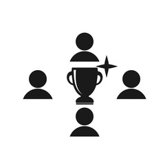 Vector illustration, logo, web icon of the cup and the team of people. Success and achievements. Isolated on a white background.