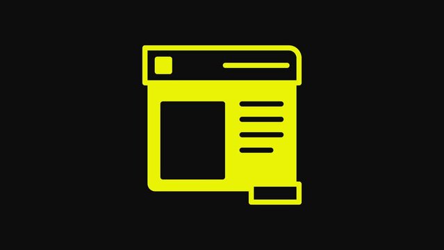 Yellow Browser window icon isolated on black background. 4K Video motion graphic animation