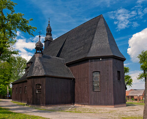 Fototapeta na wymiar St. Michael the Archangel Church in Domachowo, village in Greater Poland voivodeship. Poland