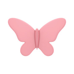 Pink cute butterfly Easter spring holiday decor element 3d icon realistic vector illustration
