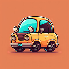 Illustration of a funny car with eyes on color background. Generative AI