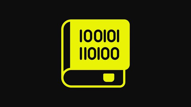 Yellow Books about programming icon isolated on black background. Programming language concept. PHP, CSS, XML, HTML, Javascript learning. 4K Video motion graphic animation