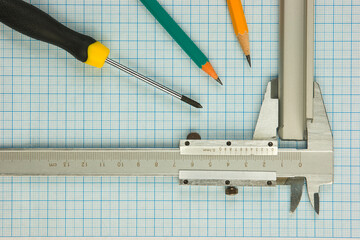 calipers, bearing and square