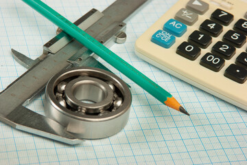 calipers, bearing and square