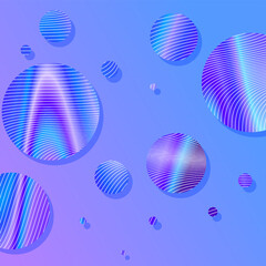 Abstract Flat Retro Holographic Foil Circle Drops with Blue and Pink Gradient Light Background