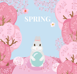 Spring background, cherry trees fallen with pink flowers.  Happy Easter Sale banners, greeting cards.