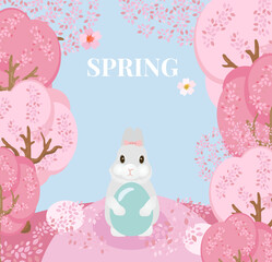 Spring background, cherry trees fallen with pink flowers.  Happy Easter Sale banners, greeting cards.