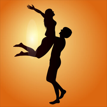 vector silhouette of people, couple in love 
