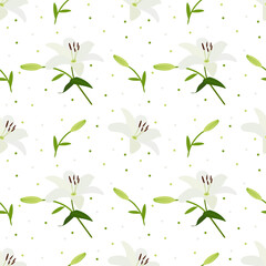 Seamless pattern with Lily flower. Illustration of Lily flower in flat style on white background. Floral Repeat pattern. vector illustration