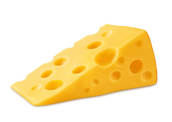 Emmental cheese triangle  Swiss cheese isolated. PNG transparency