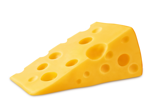 Emmental cheese triangle  Swiss cheese isolated. PNG transparency