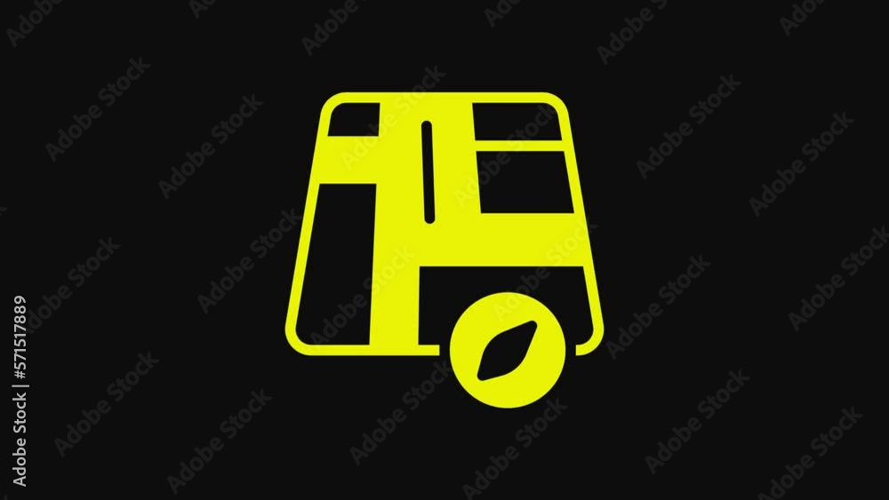 Poster yellow map pointer with taxi car icon isolated on black background. location symbol. 4k video motion