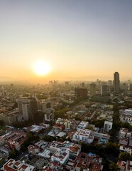 Beautiful aerial view of the capital of Mexico city of Mexico City at sunset.