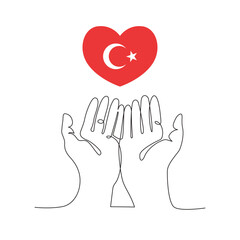 Pray for Turkey. One continuous line drawing of poster design with flag.