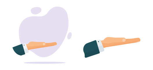 Hand giving icon vector, man person asking requesting help, taking or receiving male palm, presenting gesture, open arm clipart graphic illustration, assistance or support service image isolated