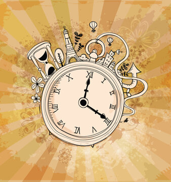 abstract old tradition retro vintage clock pocket stopwatch timer paris building design graphic vector for any use
