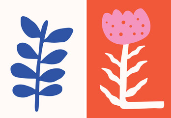 Naive minimal hand drawn floral illustration. Modern child like flower drawing in bright colors perfect for wall art, posters, cards etc.