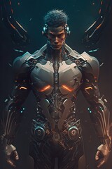 Robot Cyborg Futuristic Sci-fi Robotic Humanoid Mixing Tecnhnology and Humans Fighting Machine Soldier Dystopian Dark Future War Illustration