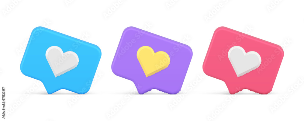 Aufkleber heart like quick tips social media networks cyberspace button set 3d icon realistic vector