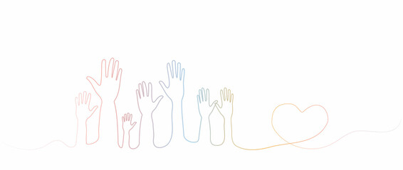 The concept of volunteering, the concept of elections, help. Line art style, one line
