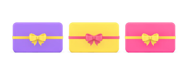 Gift box slim long rectangle package with bow ribbon festive holiday celebration 3d icon set vector