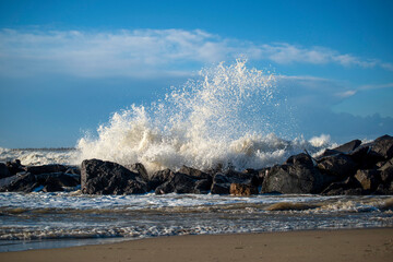 Jour d'hiver ensoleillé et venteux au bord de la mer