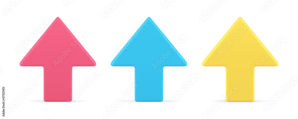 Poster arrow up cursor interface click web pointer upward direction geometric symbol 3d icon set vector