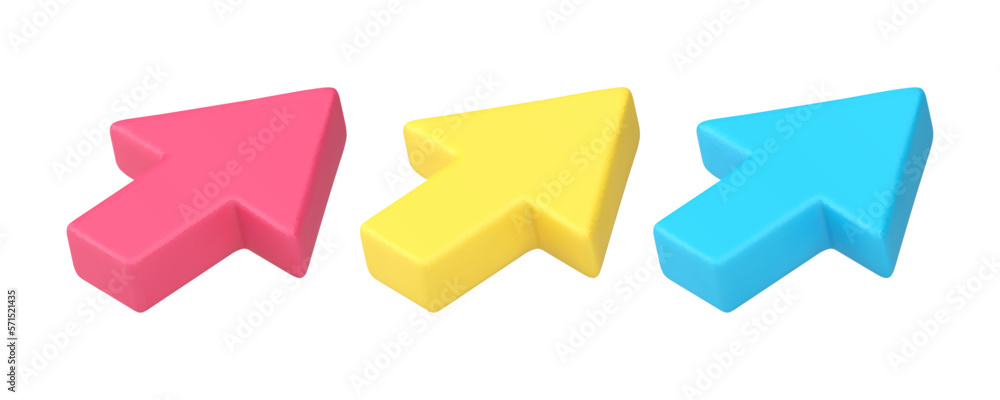 Poster up right arrow direction cursor interface pointer next button web element 3d icon set vector