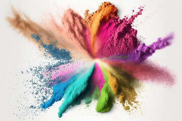 Explosion of color Holi powder on white background, Indian Holi festival, Colored cloud. Colorful dust explode. AI Generative.