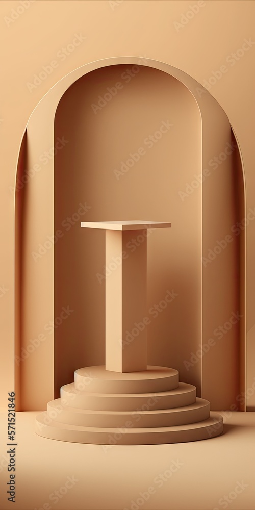 Poster minimal backdrop for product presentation and branding. illustration of a podium in tan tone. genera
