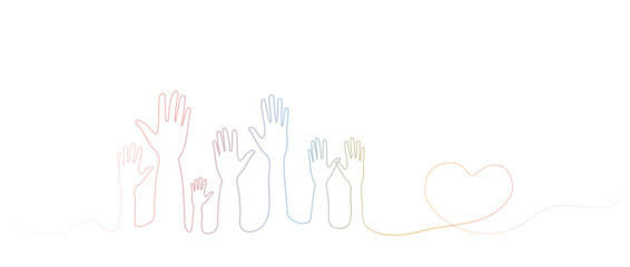 The concept of volunteering, the concept of elections, help. Line art style, one line