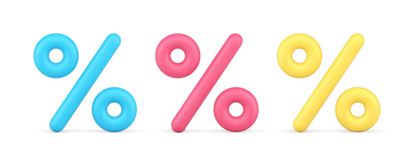 Percent sale discount financial banking badge price off 3d icon set realistic vector illustration - obrazy, fototapety, plakaty