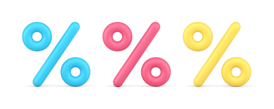 Percent sale discount financial banking badge price off 3d icon set realistic vector illustration