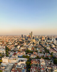 Beautiful aerial view of the capital of Mexico city of Mexico City at sunset.
