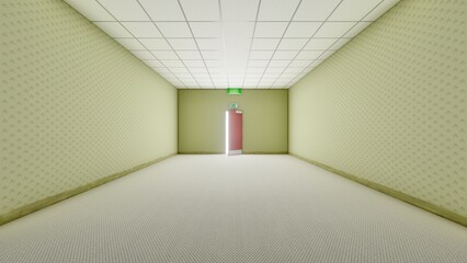 alone in backrooms liminal space 3d render