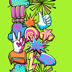 Seamless pattern with comic speech bubbles signs and symbols. Cartoon pop art creative image.