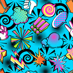 Seamless pattern with comic speech bubbles signs and symbols. Cartoon pop art creative image.