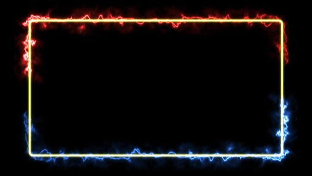 Light effect frame background. rectangular border with blue laser light and ore. repetitive motion animation. Electric neon light effect isolated on black. seamless 4K videos
