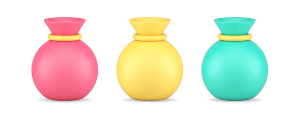 Tied sack banking financial package for coin cash money storage and carrying 3d icon set vector