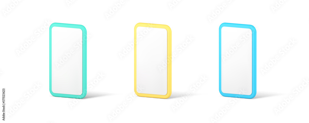 Poster smartphone empty screen template media content user interface blank 3d icon set realistic vector