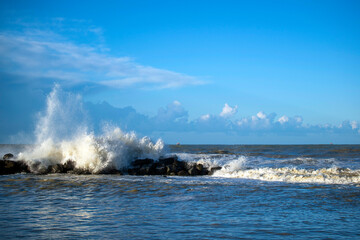 Jour d'hiver ensoleillé et venteux au bord de la mer