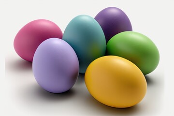 Perfectly constructed, colorful easter eggs, isolated on a white background. Generative AI