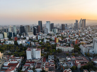 Beautiful aerial view of the capital of Mexico city of Mexico City at sunset.