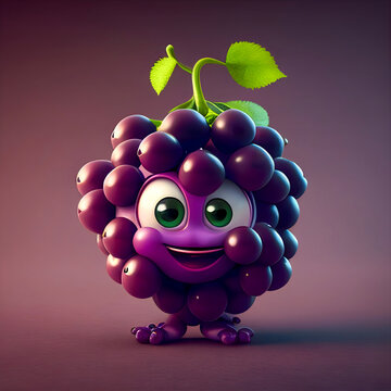 A Cheerful, Big-eyed Grape Fruit Emoji With A Playful Expression. Generative AI.