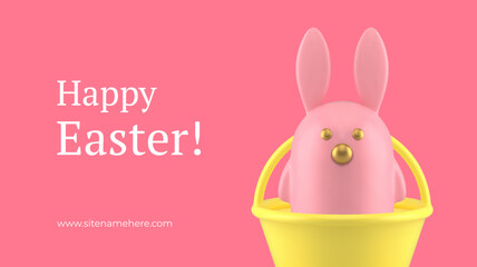 Happy Easter rabbit toy in basket Christianity holiday 3d banner design template realistic vector