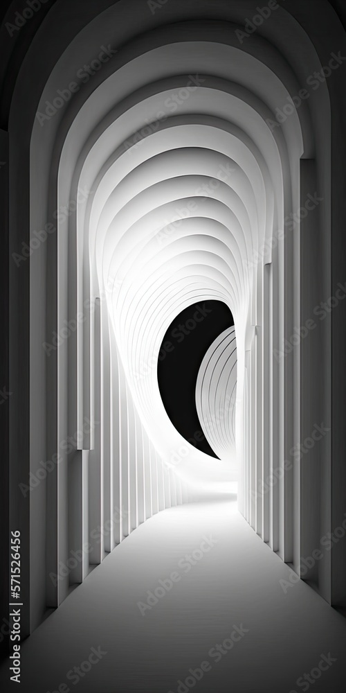 Poster futuristic white tunnel that leads to light. abstract ed backdrop in modern style. generative ai